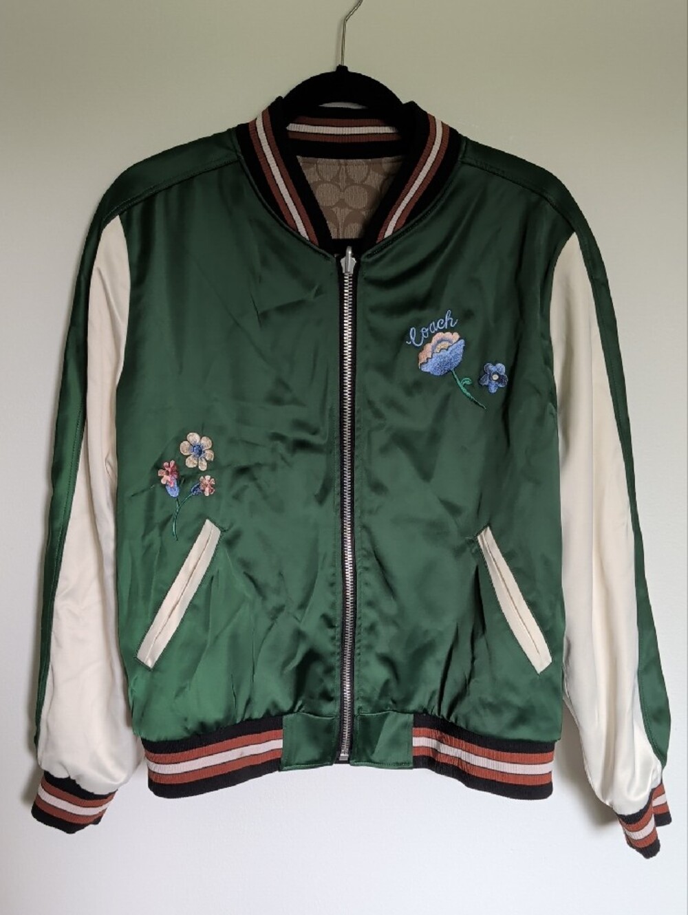 Coach Green Satin Bomber Jacket - Picture 6 of 6